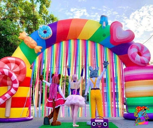 Giant Inflatable Candy Archway with Streamers – Playful Party Entrance Decoration