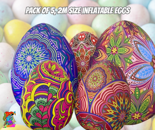 Pack of 5 Giant 2m LED Inflatable Easter Eggs - Colorful Fantasy Party Decorations for Alice in Wonderland Events & Easter Celebrations