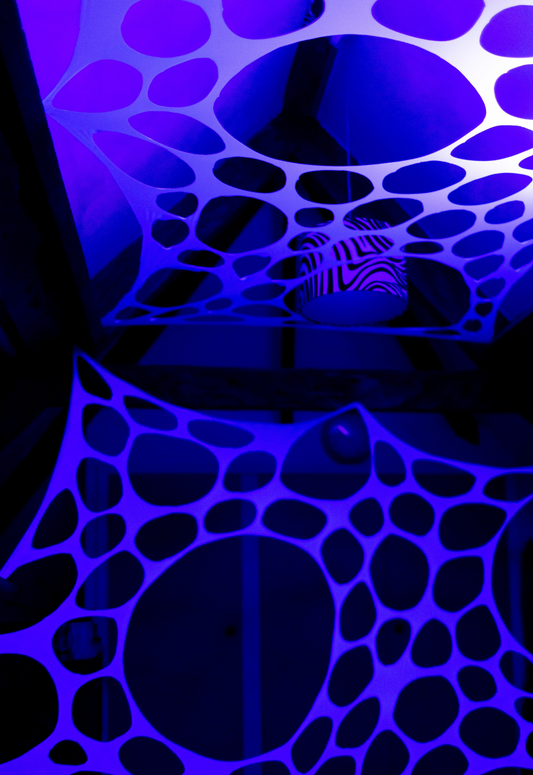 Pack Of Two 1m UV Reactive Cobweb Decorations In White (Blue Glow)