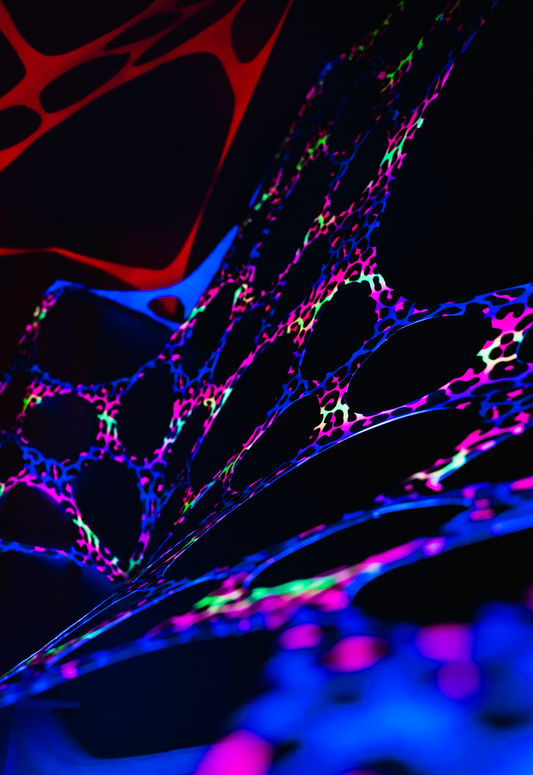 UV Reactive leopard print event decorations.