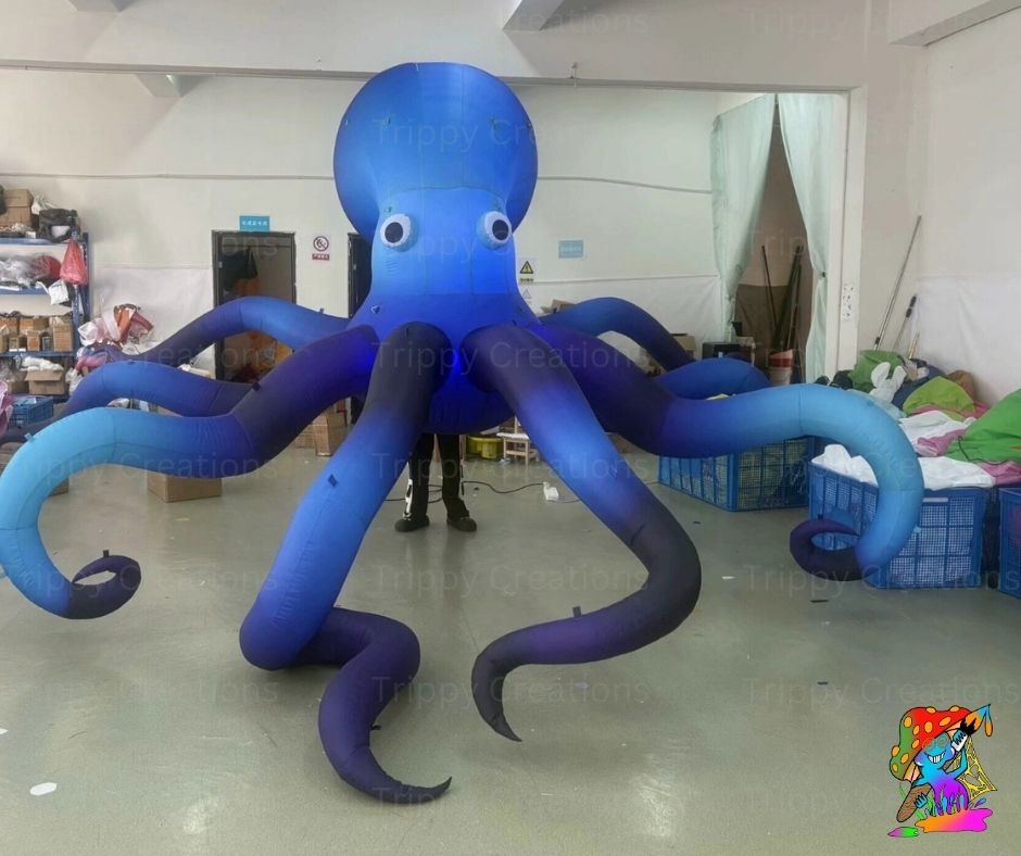 Giant blue octopus inflatable custom event prop by Trippy Creations