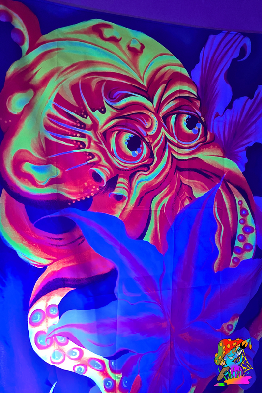 UV-Reactive Psychedelic Blood-Orange Octopus Wall Hanging