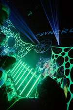 Spooky atmosphere decorations glowing under UV for events