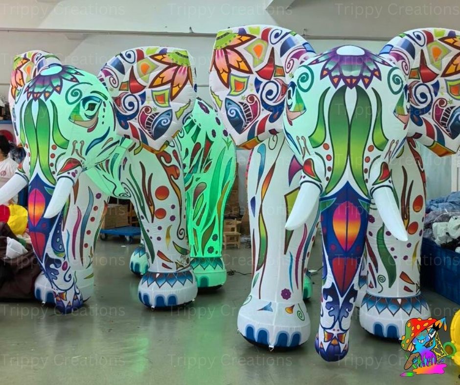 Pack of 4 large inflatable elephants for events

