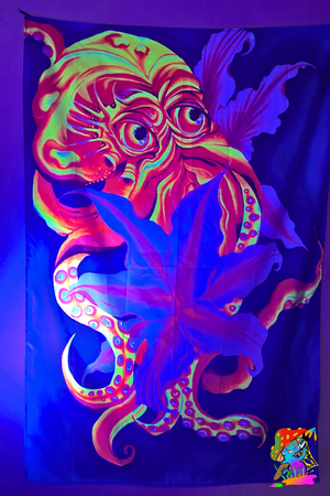 UV-Reactive Psychedelic Blood-Orange Octopus Wall Hanging