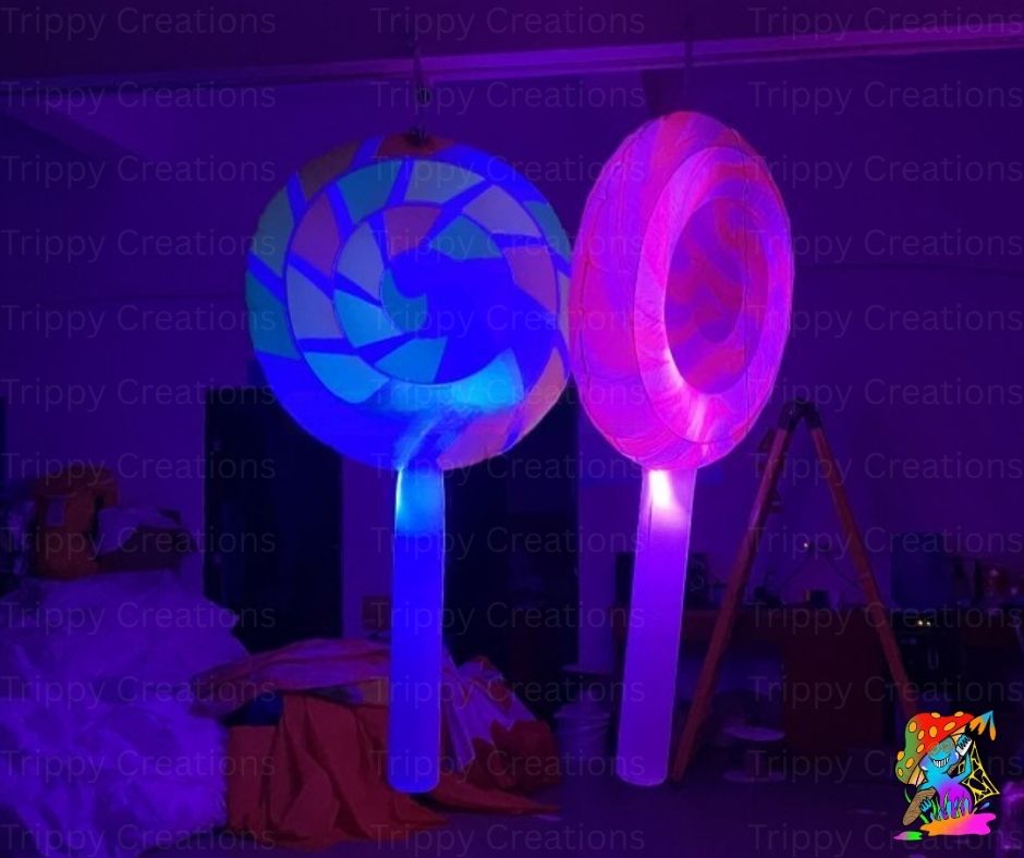 LED inflatable lollipop decoration hanging from ceiling