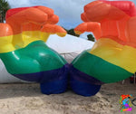 Giant inflatable heart hands in rainbow colours for events