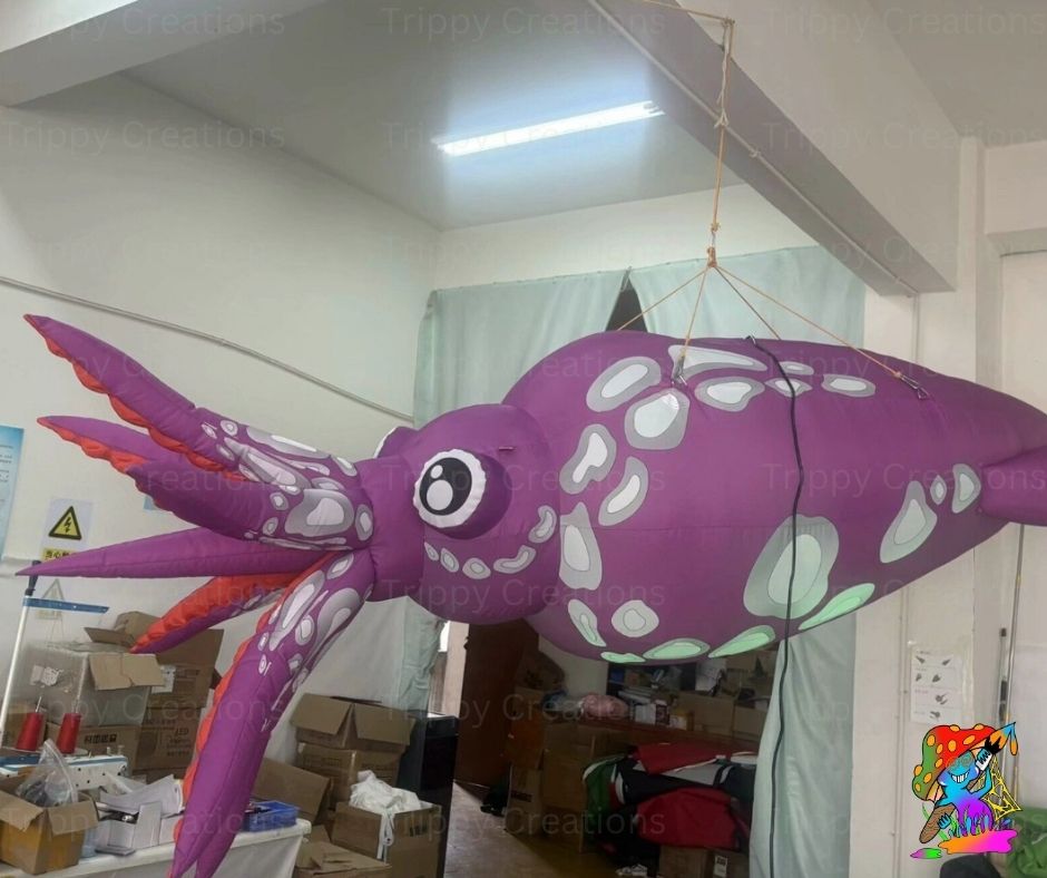 3m Inflatable Purple Squid – Hanging Under the Sea Decoration for Events & Parties