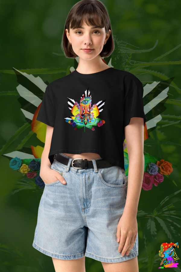 Womens Psychedelic Hemp Leaf, Cropped T-shirt/ Crop Top