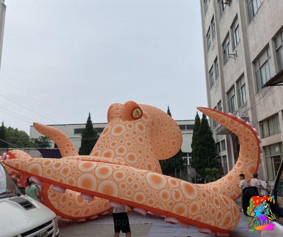 11m Giant Inflatable Orange Octopus – Outdoor Sea-Themed Festival Prop