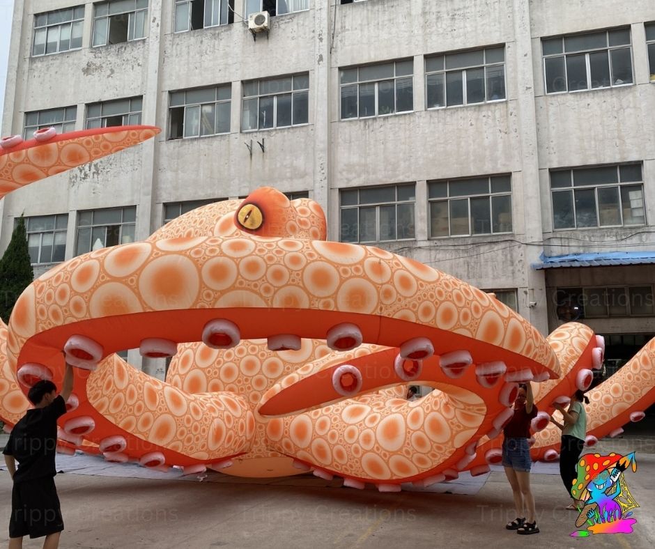 11m Giant Inflatable Orange Octopus – Outdoor Sea-Themed Festival Prop