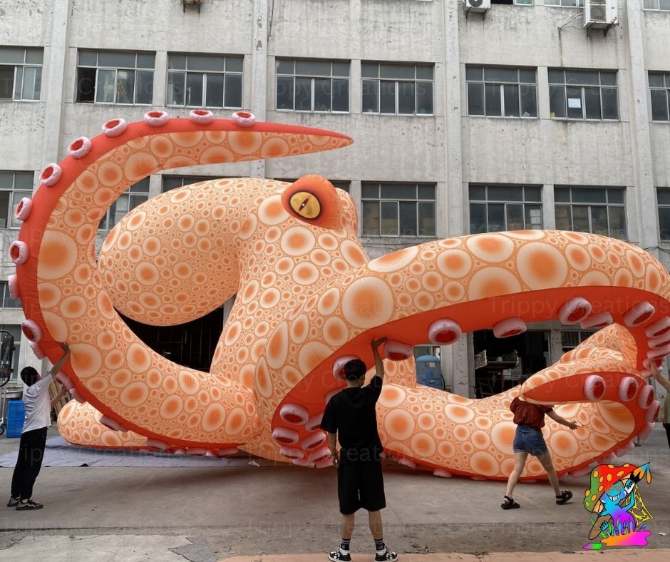 11m Giant Inflatable Orange Octopus – Outdoor Sea-Themed Festival Prop