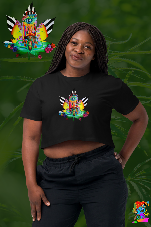 Womens Psychedelic Hemp Leaf, Cropped T-shirt/ Crop Top