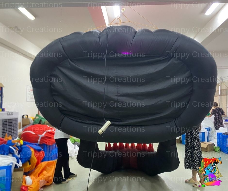 Halloween inflatable skull decoration in red and black design