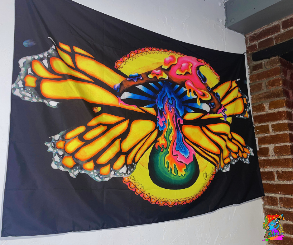 Pack Of 5 UV Butterfly Shroom Trippy Tapestries For Parties And Events