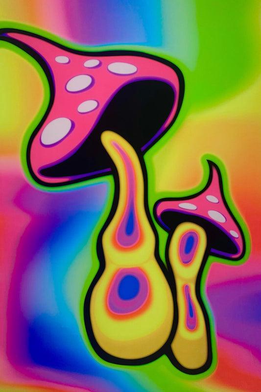 UV-Reactive Psychedelic Mushroom Printed Wall Hanging