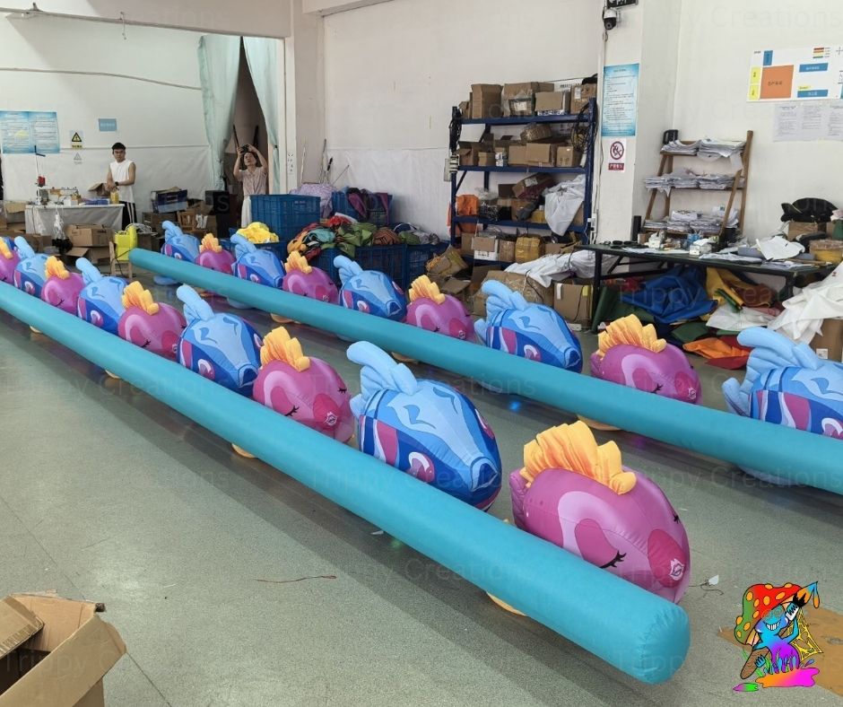 Inflatable Fish Walkway Props – Set of 2 x 10m Pink & Blue Floor Décor