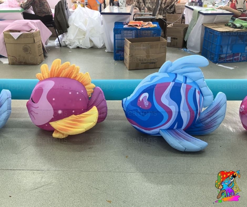 Inflatable Fish Walkway Props – Set of 2 x 10m Pink & Blue Floor Décor