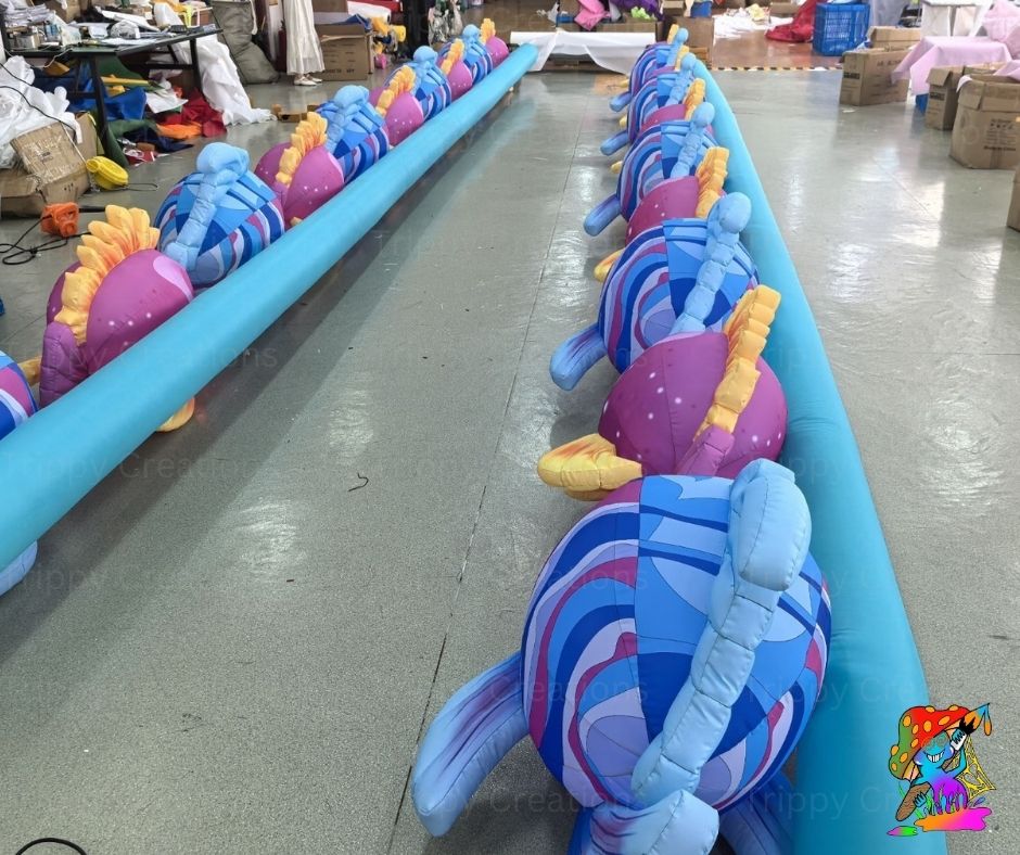 Inflatable Fish Walkway Props – Set of 2 x 10m Pink & Blue Floor Décor