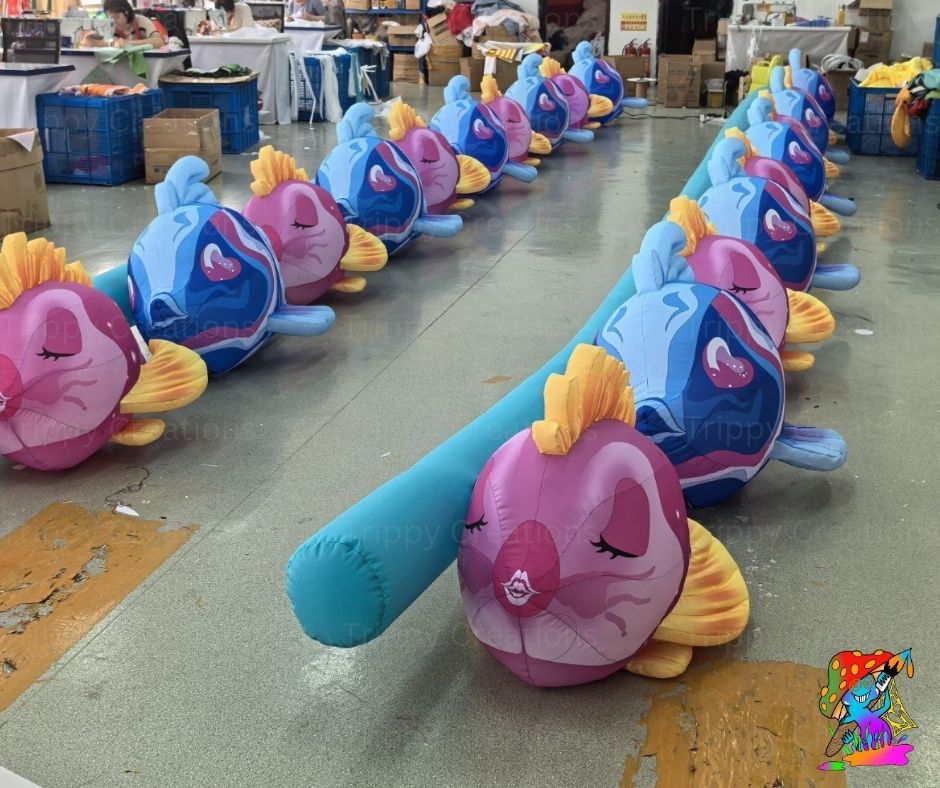 Inflatable Fish Walkway Props – Set of 2 x 10m Pink & Blue Floor Décor