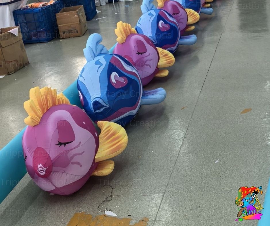 Inflatable Fish Walkway Props – Set of 2 x 10m Pink & Blue Floor Décor