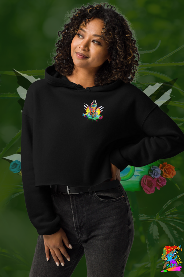 Womens Psychedelic Hemp Leaf Cropped Hoodie