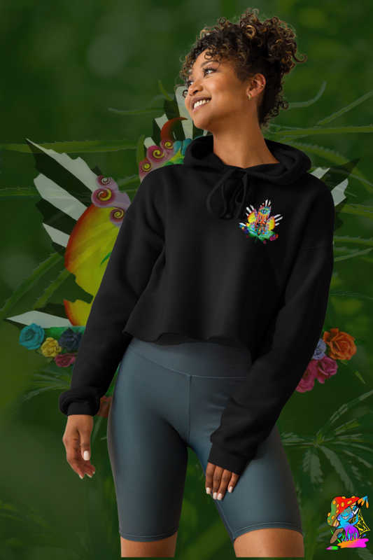 Womens Psychedelic Hemp Leaf Cropped Hoodie