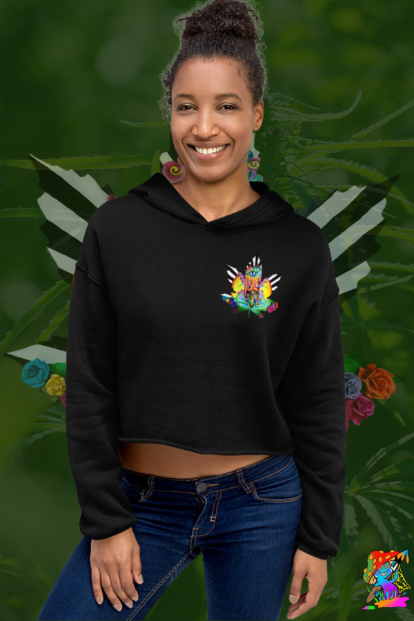 Womens Psychedelic Hemp Leaf Cropped Hoodie