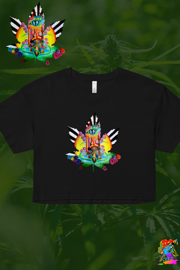 Womens Psychedelic Hemp Leaf, Cropped T-shirt/ Crop Top