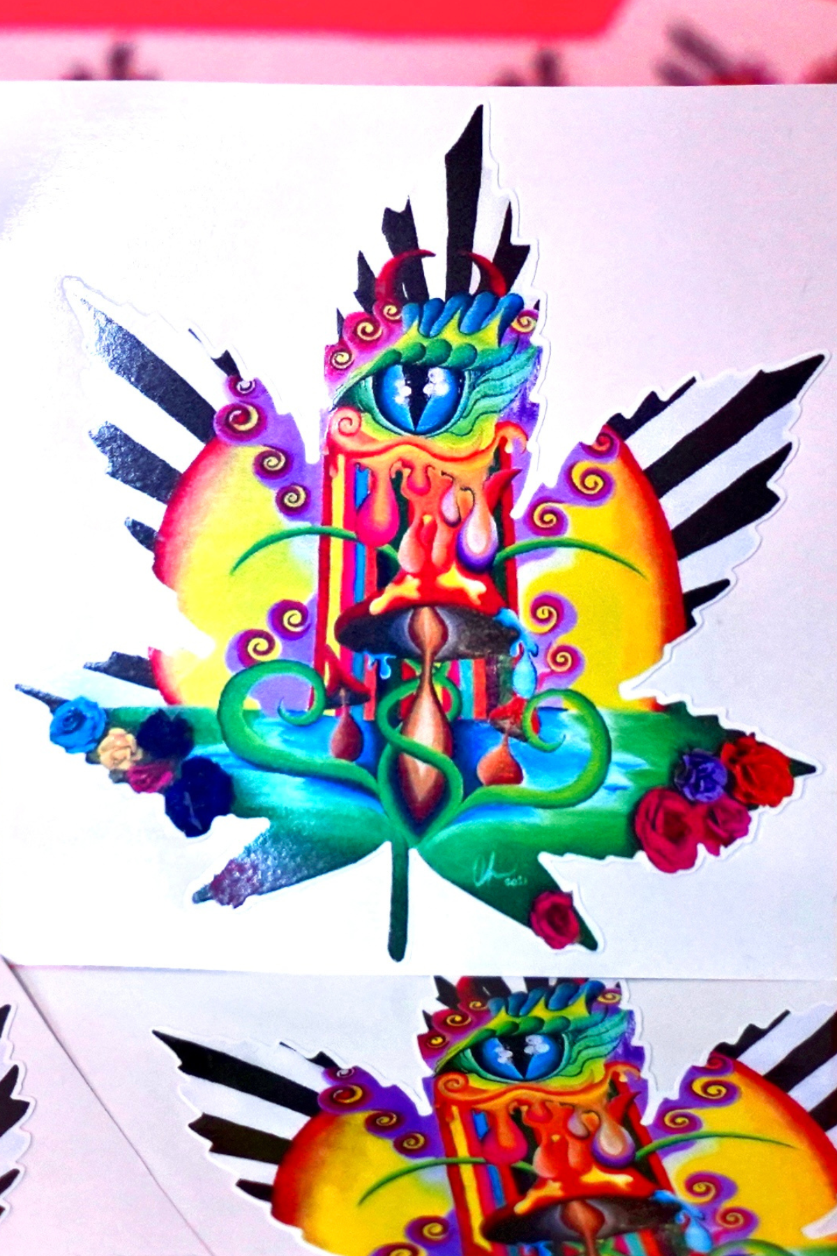 Colourful, Psychedelic Hemp Leaf Sticker