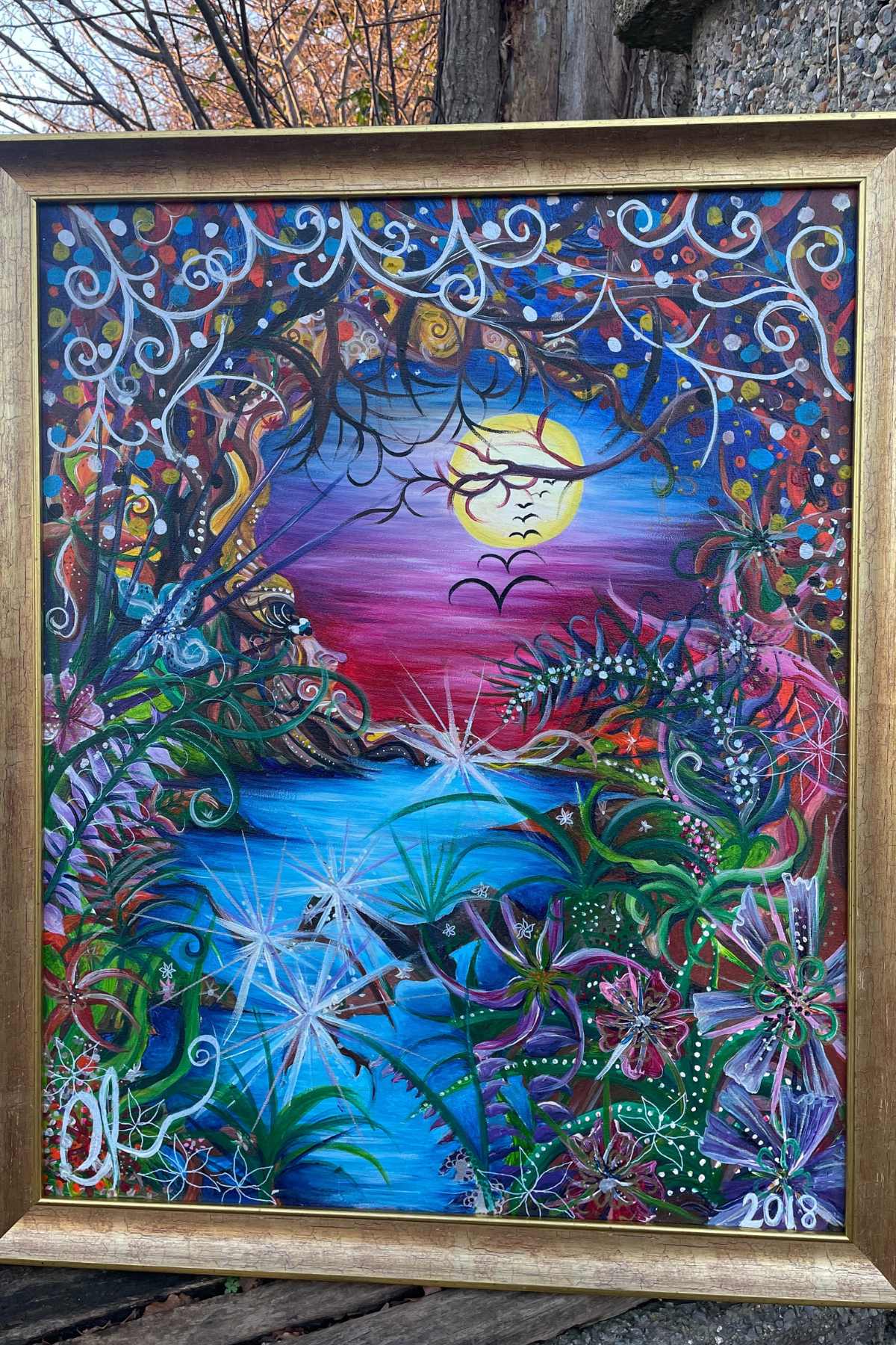 Original Painting - The Twisted Moon Tree