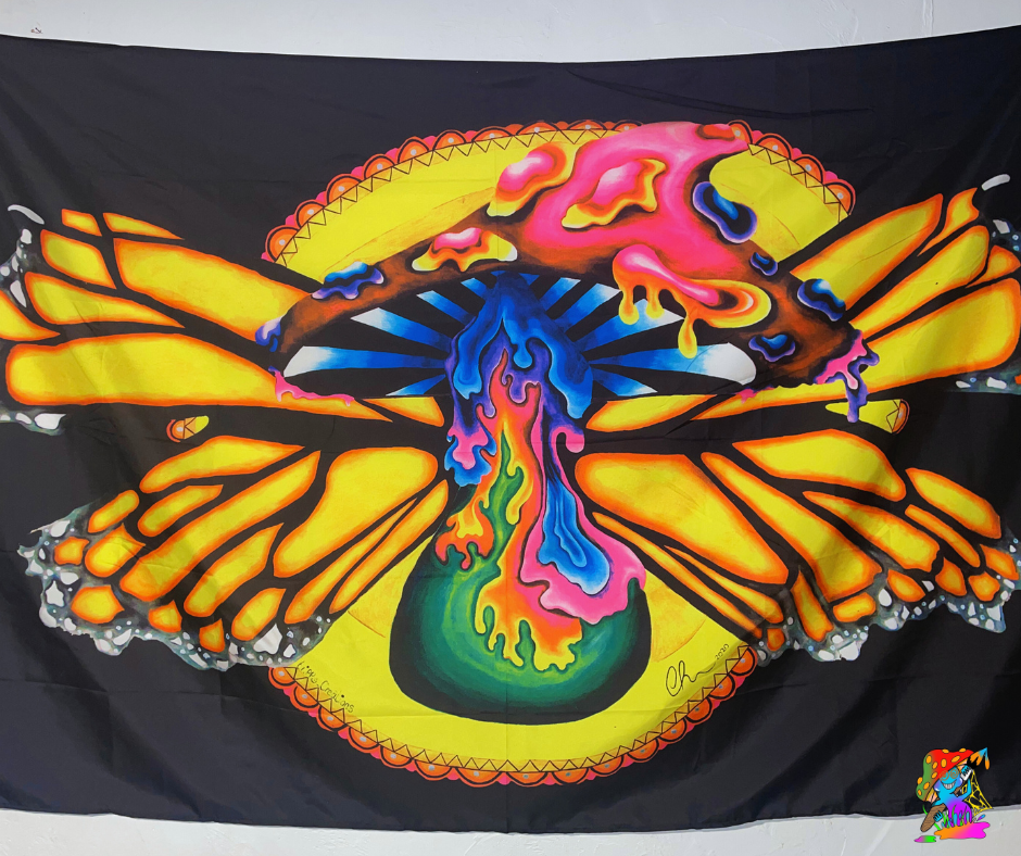 Pack Of 5 UV Butterfly Shroom Trippy Tapestries For Parties And Events