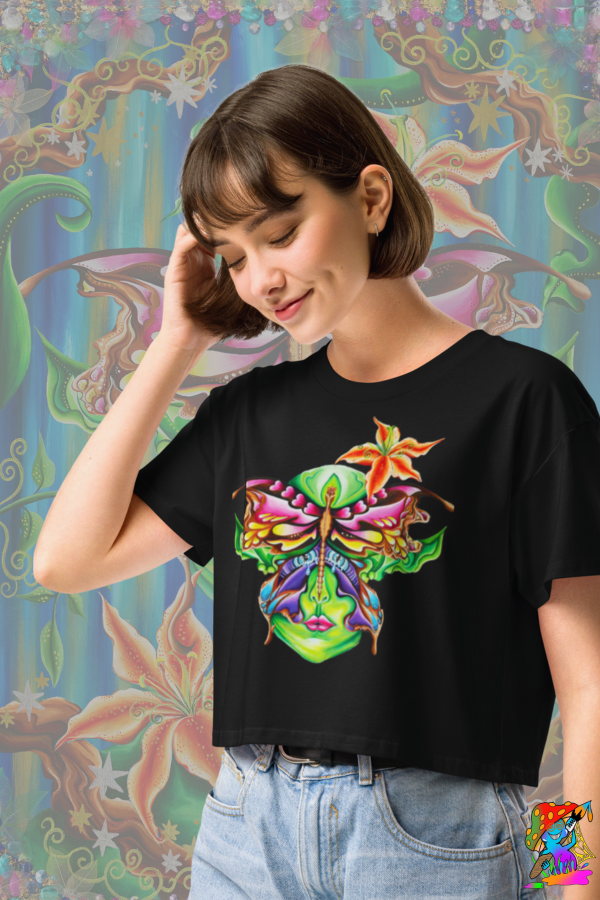 Womens Psychedelic Tree Spirit, Acid-Fairy Crop Top