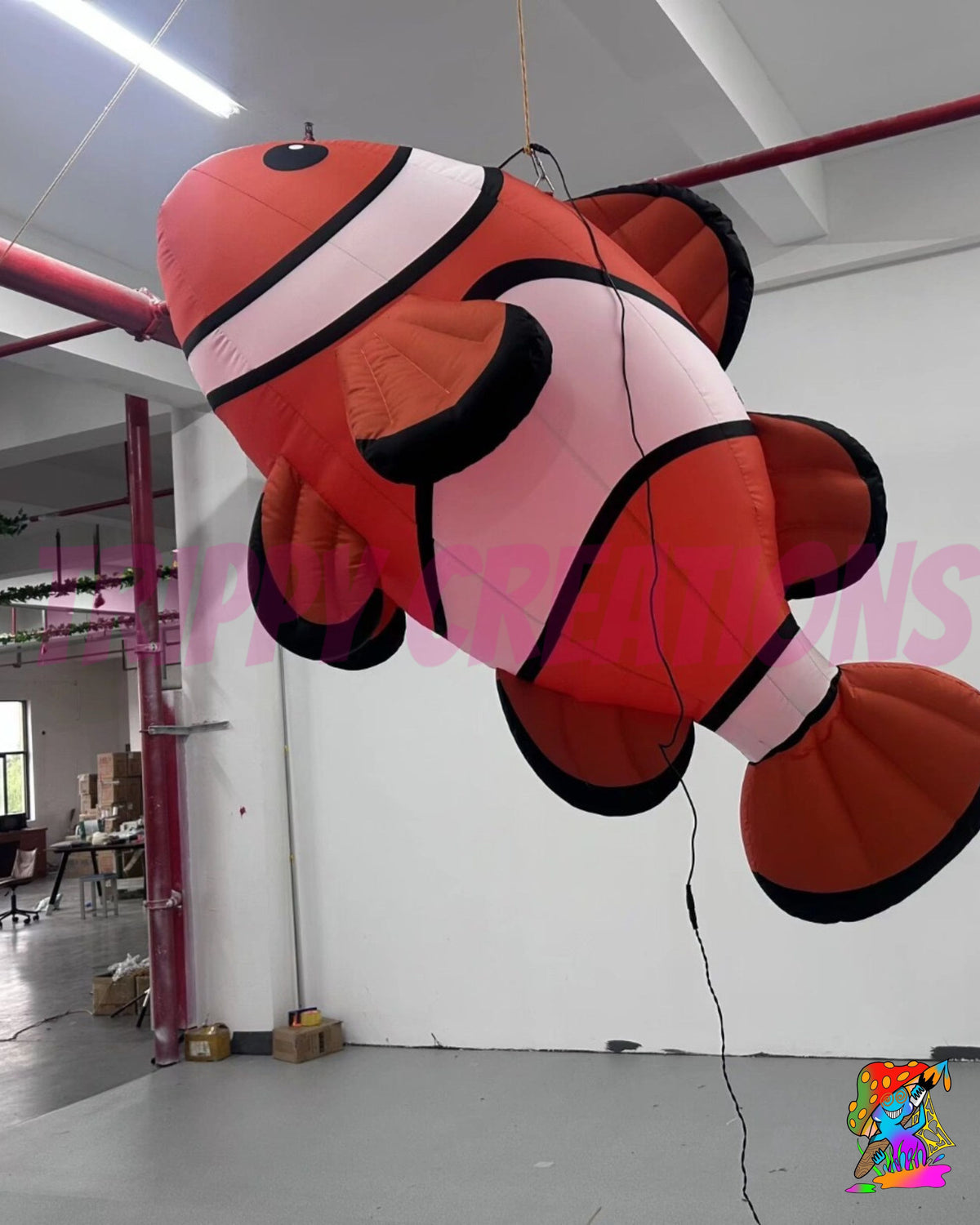 Large 2m orange and white inflatable clownfish hanging decoration for under the sea themed events and ocean party displays