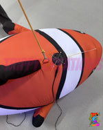 Large hanging tropical clownfish inflatable decoration suitable for ocean themed parties, nightclub installations and themed venues