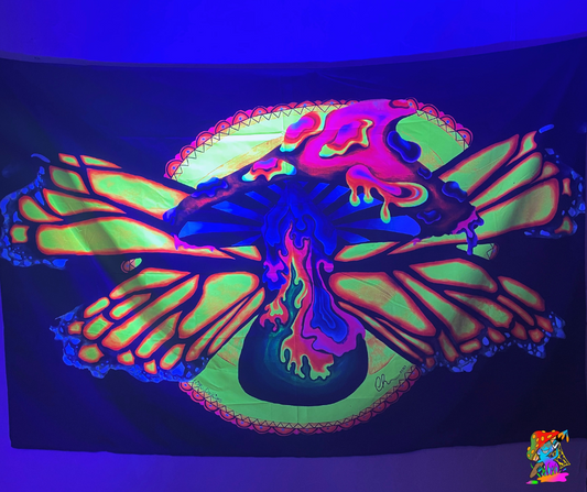 Pack Of 5 UV Butterfly Shroom Trippy Tapestries For Parties And Events