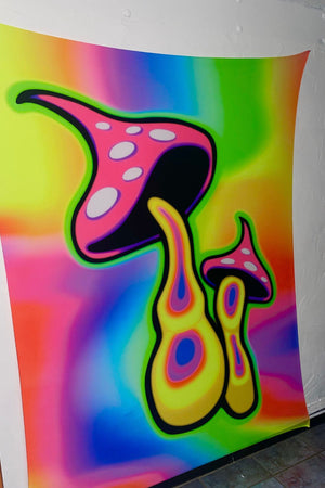 UV-Reactive Psychedelic Mushroom Printed Wall Hanging