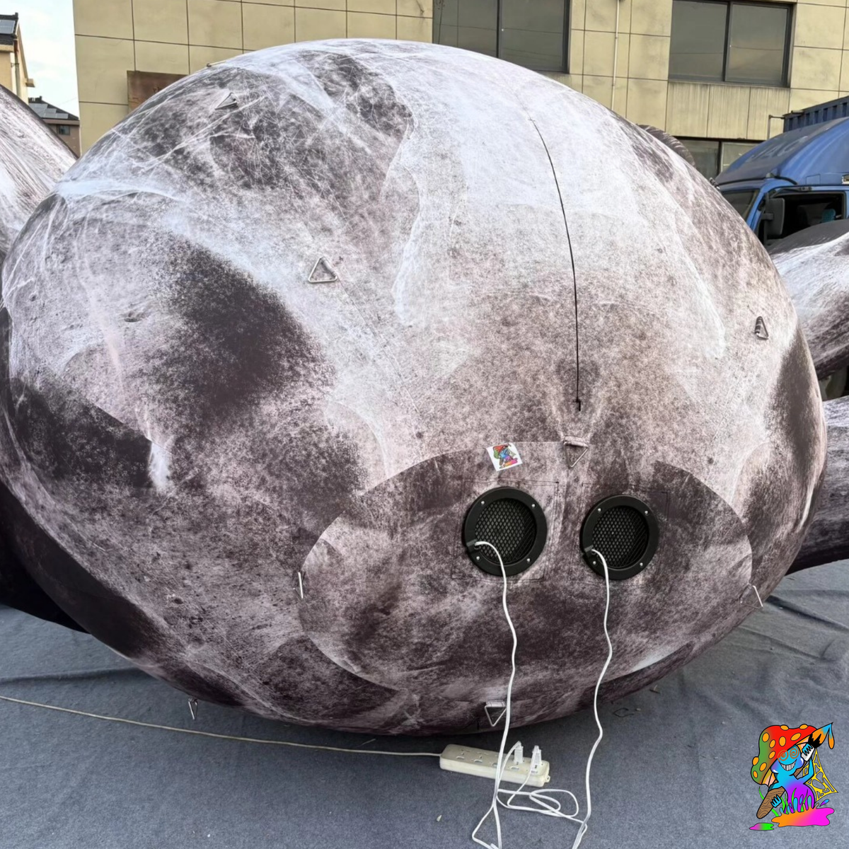 bottom side of inflatable 10m spider which required 2 electric blowers