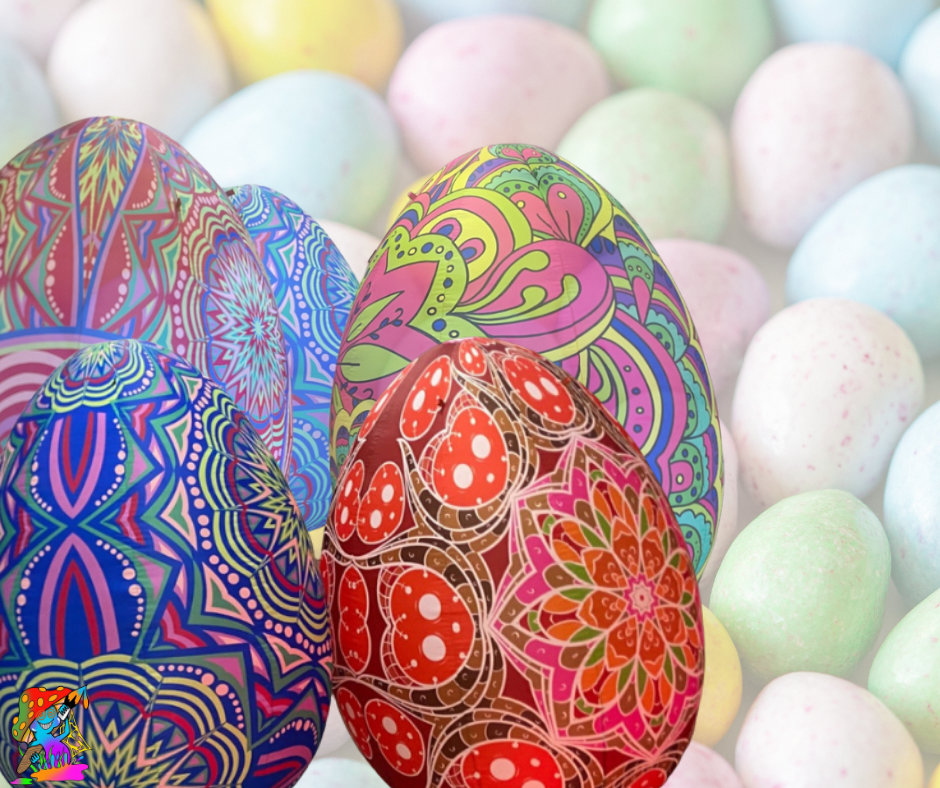 Pack of 5 Giant 2m LED Inflatable Easter Eggs - Colorful Fantasy Party Decorations for Alice in Wonderland Events & Easter Celebrations - Trippy Creations