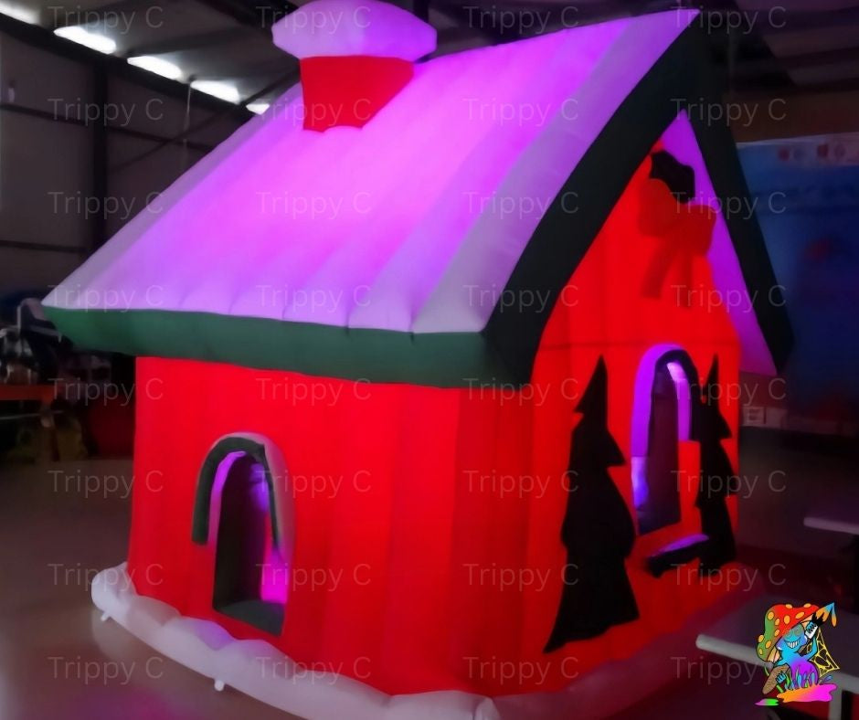 Inflatable igloo with colorful lighting inside a building