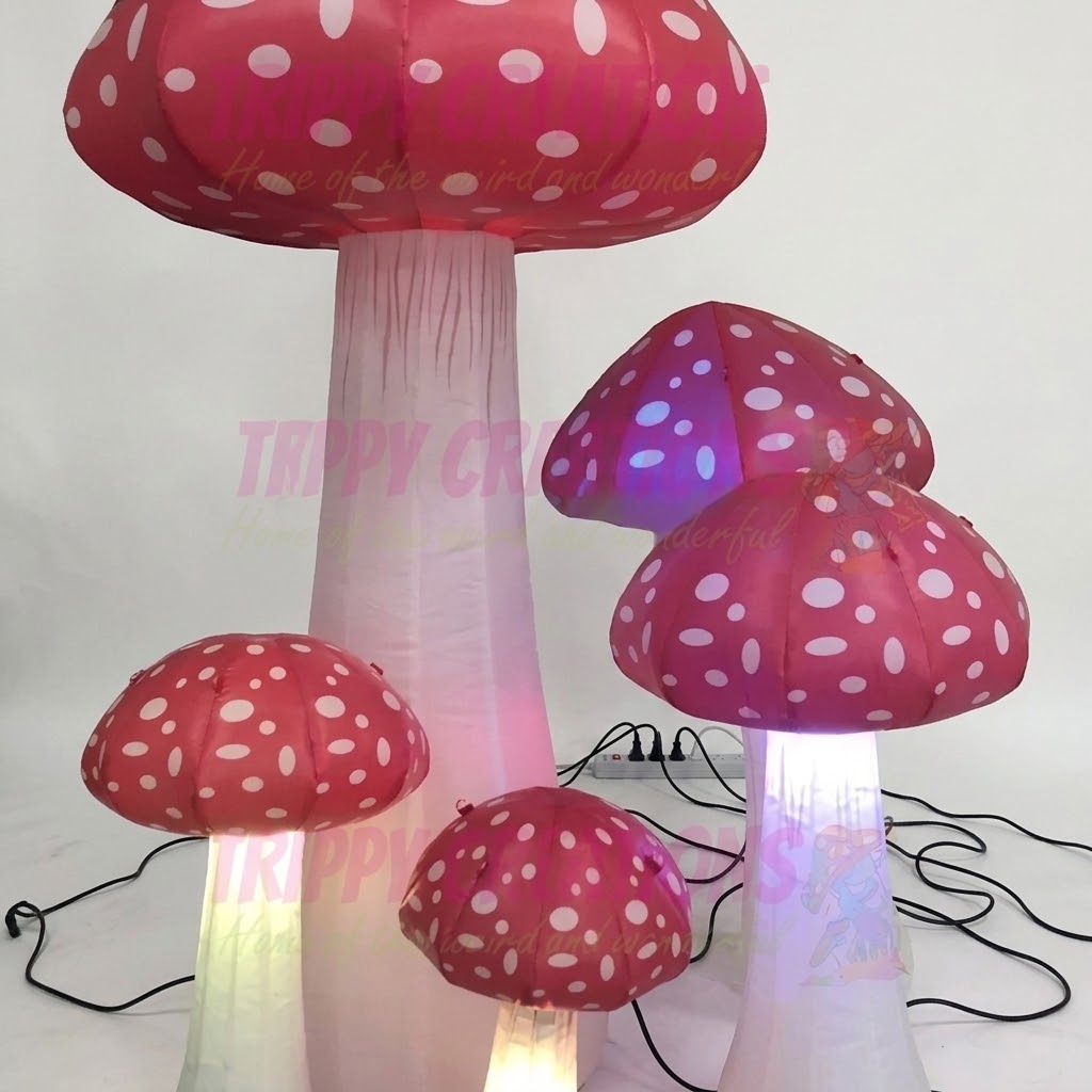 Mini LED Inflatable Mushroom Set (5 Pack) | Alice in Wonderland Party Decor | Trippy Event & Festival Props