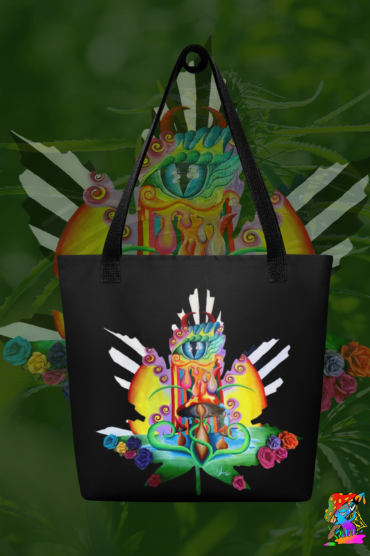 Psychedelic, Festival Hemp Leaf Tote Bag