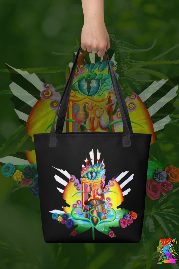 Psychedelic, Festival Hemp Leaf Tote Bag