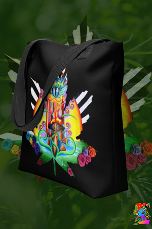 Psychedelic, Festival Hemp Leaf Tote Bag