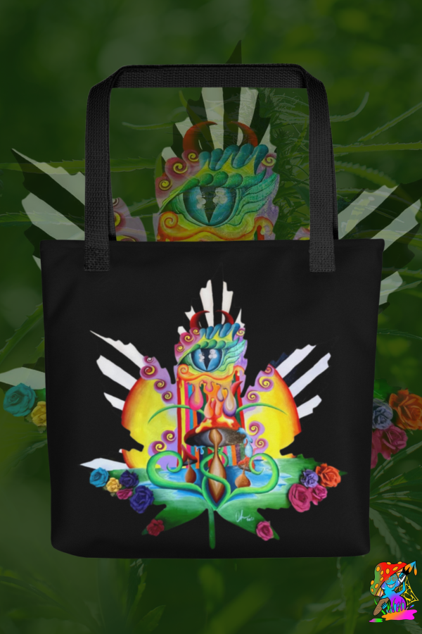 Psychedelic, Festival Hemp Leaf Tote Bag