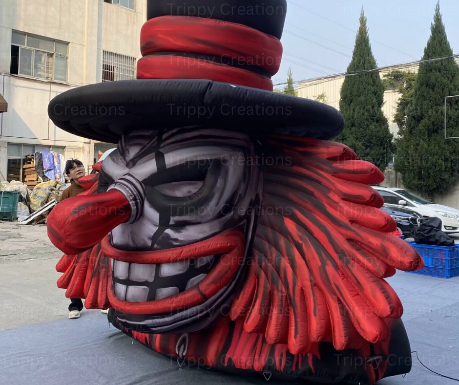 Giant scary clown skull inflatable for Halloween house of horrors