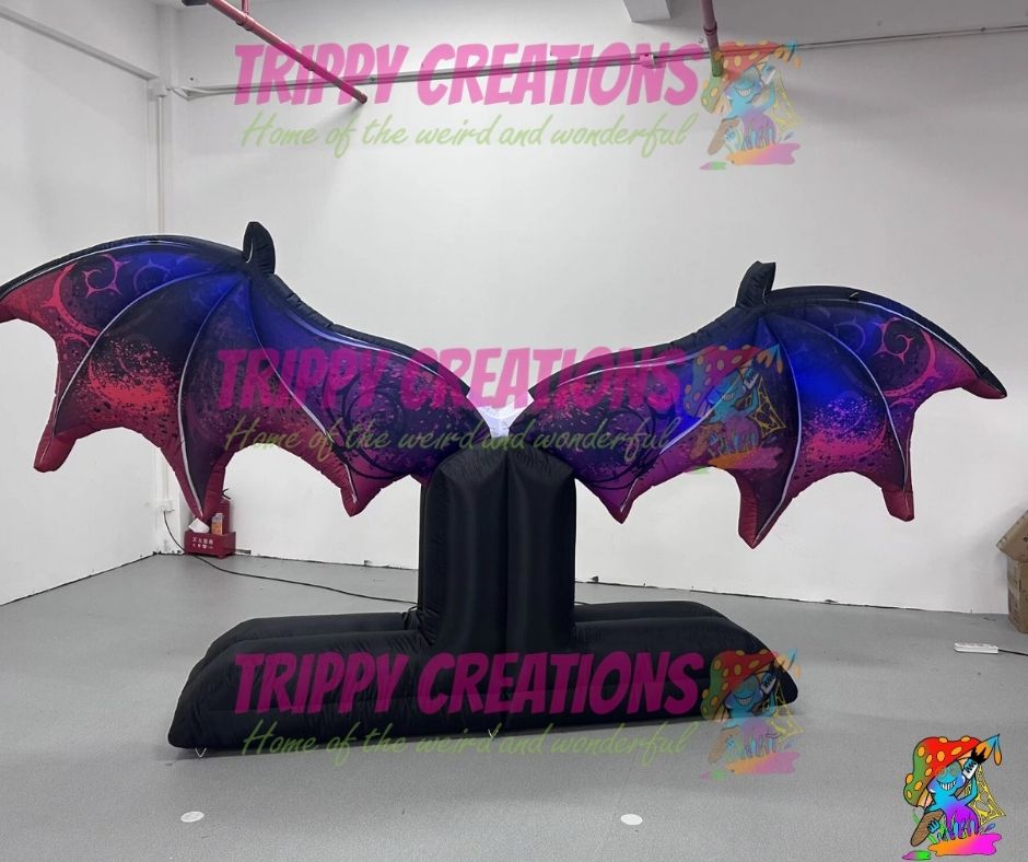 giant inflatable LED bat wings backdrop for Halloween event selfie photo wall