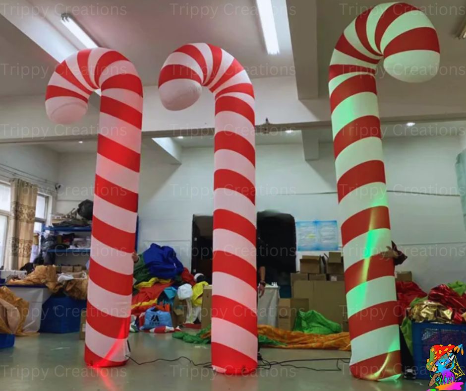 3.5m Size Red And White Swirly Candy-Cane Inflatable Event Decorations | Festive Props