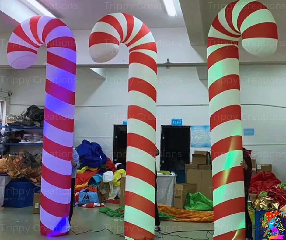 3.5m Size Red And White Swirly Candy-Cane Inflatable Event Decorations | Festive Props