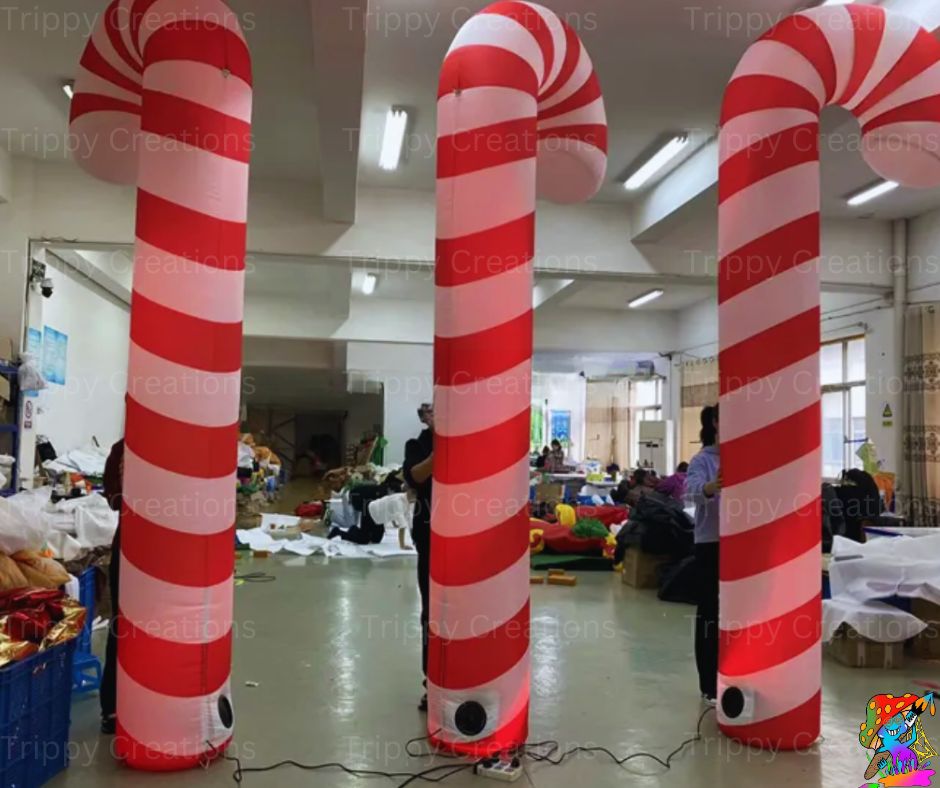 3.5m Size Red And White Swirly Candy-Cane Inflatable Event Decorations | Festive Props